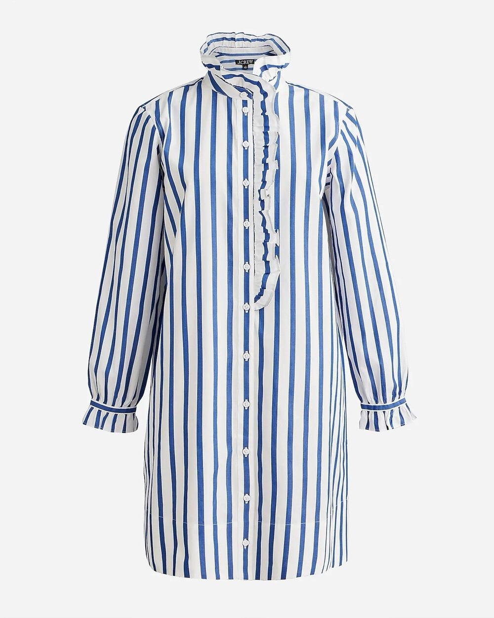 J.Crew Women’s Cottage Shirt Dress In Striped Cotton Poplin White Blue Size 4
